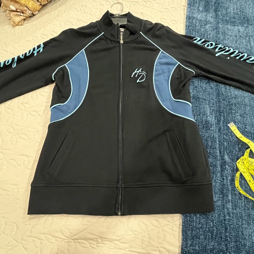 Harley Davidson Black and Blue Zip-Up Jacket